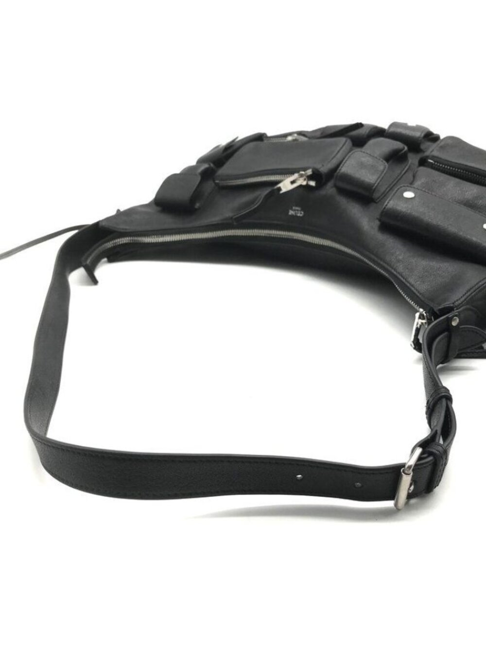 Celine Multi Pocket Silver Hobo Half Moon Leather Hand Shoulder Bag Black - Picture 7 of 10